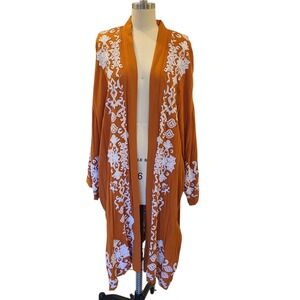 Chicos Terracotta Embroidered Kimono XL Drapey Boho‎ Hippie Festival Artsy
